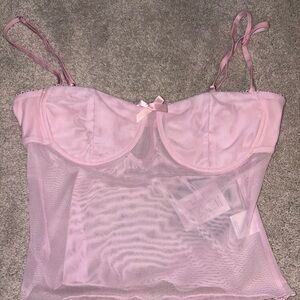 White Fox Boutique Baby Pink Sheer Mesh Bustier Top